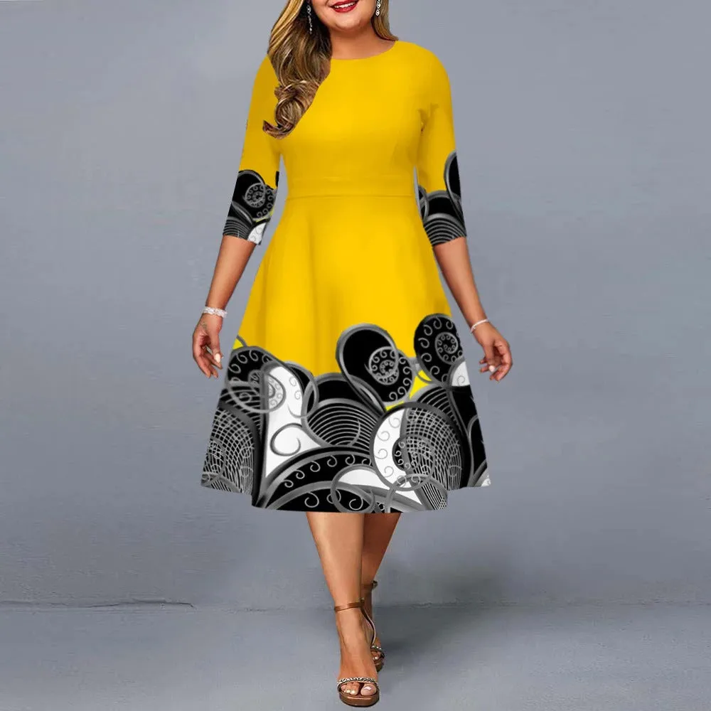 Abstract Swirl Print Oversized A-line Party Dresses