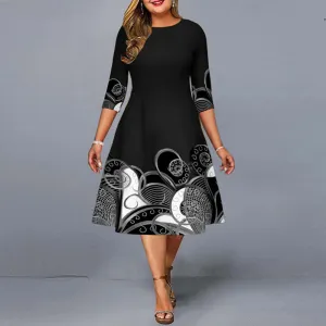 Abstract Swirl Print Oversized A-line Party Dresses