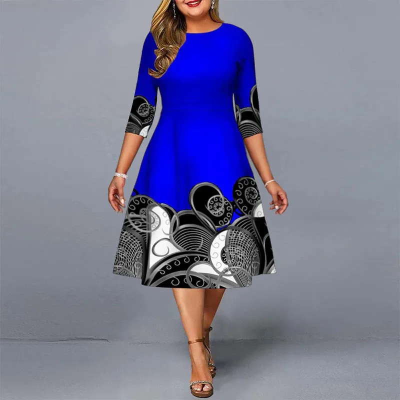 Abstract Swirl Print Oversized A-line Party Dresses