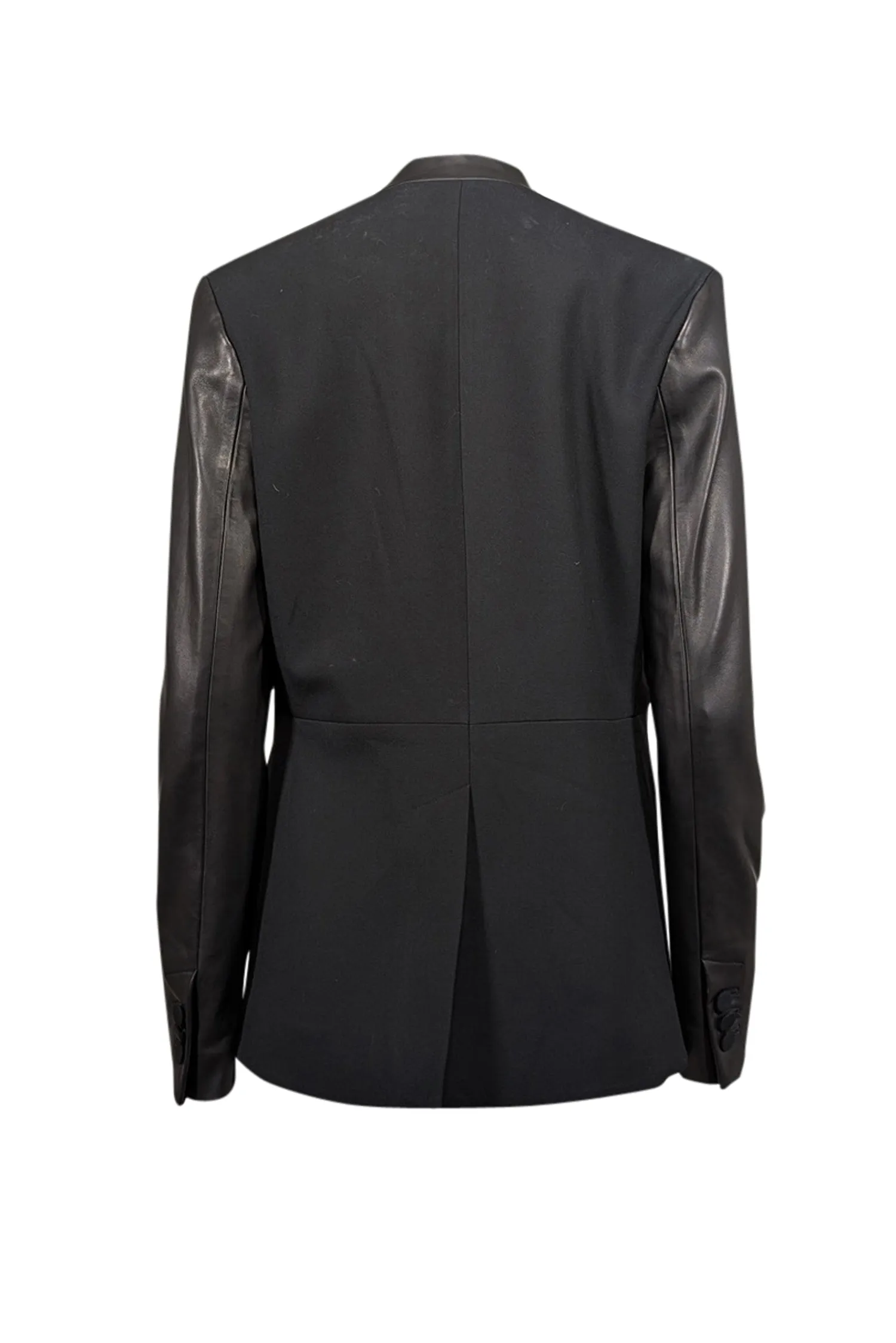 All Saints - Black Leather Sleeves Blazer Sz 6