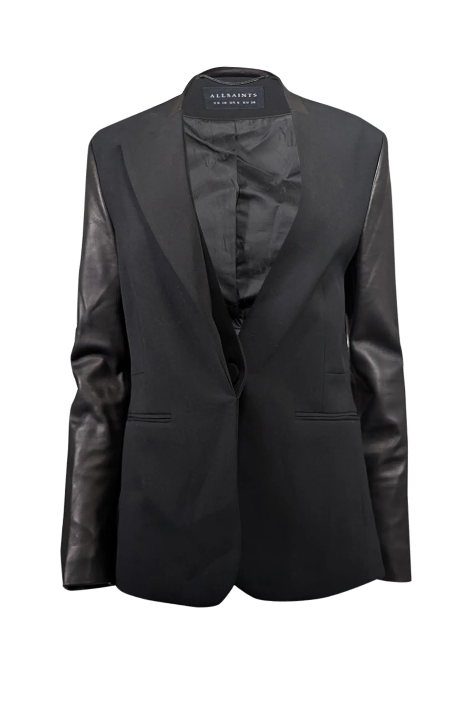 All Saints - Black Leather Sleeves Blazer Sz 6