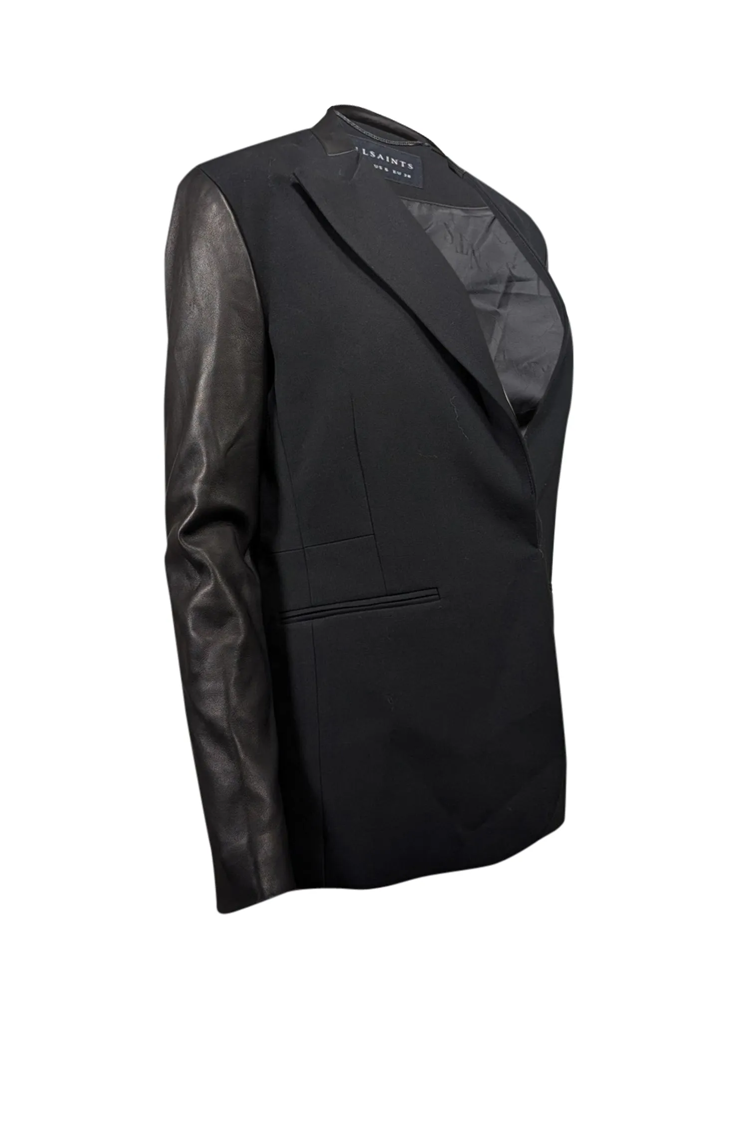 All Saints - Black Leather Sleeves Blazer Sz 6
