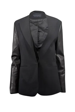 All Saints - Black Leather Sleeves Blazer Sz 6