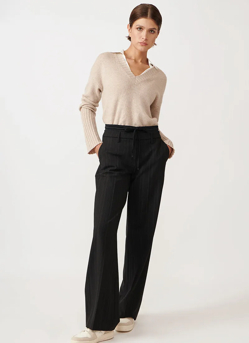 Amelie Pinstripe Straight-Leg Trouser