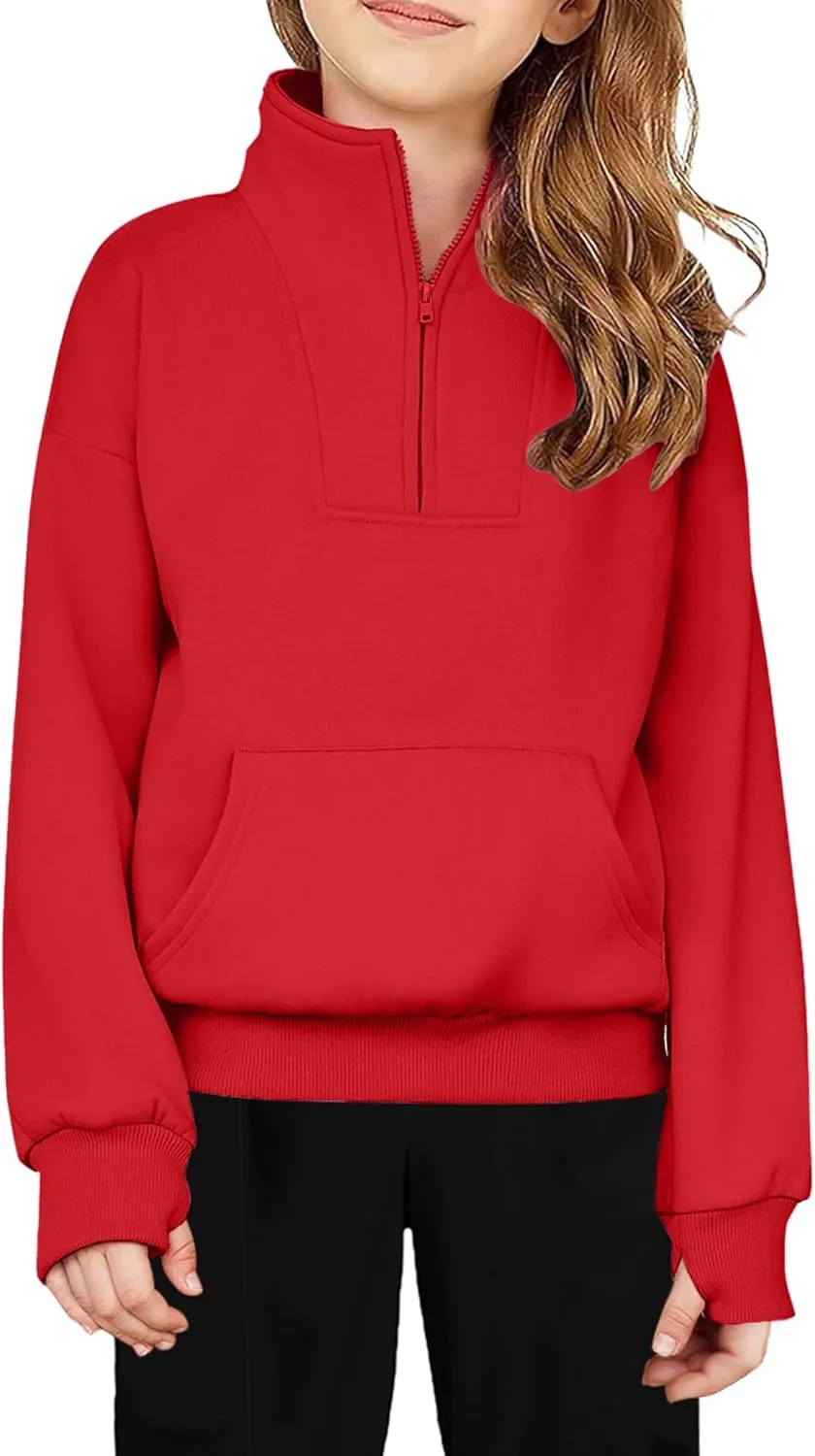 Arshiner Girls Half Zip Sweatshirt Fleece Quarter Zip Pullover Sweatshirts