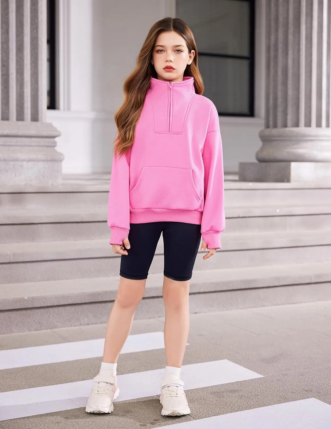 Arshiner Girls Half Zip Sweatshirt Fleece Quarter Zip Pullover Sweatshirts