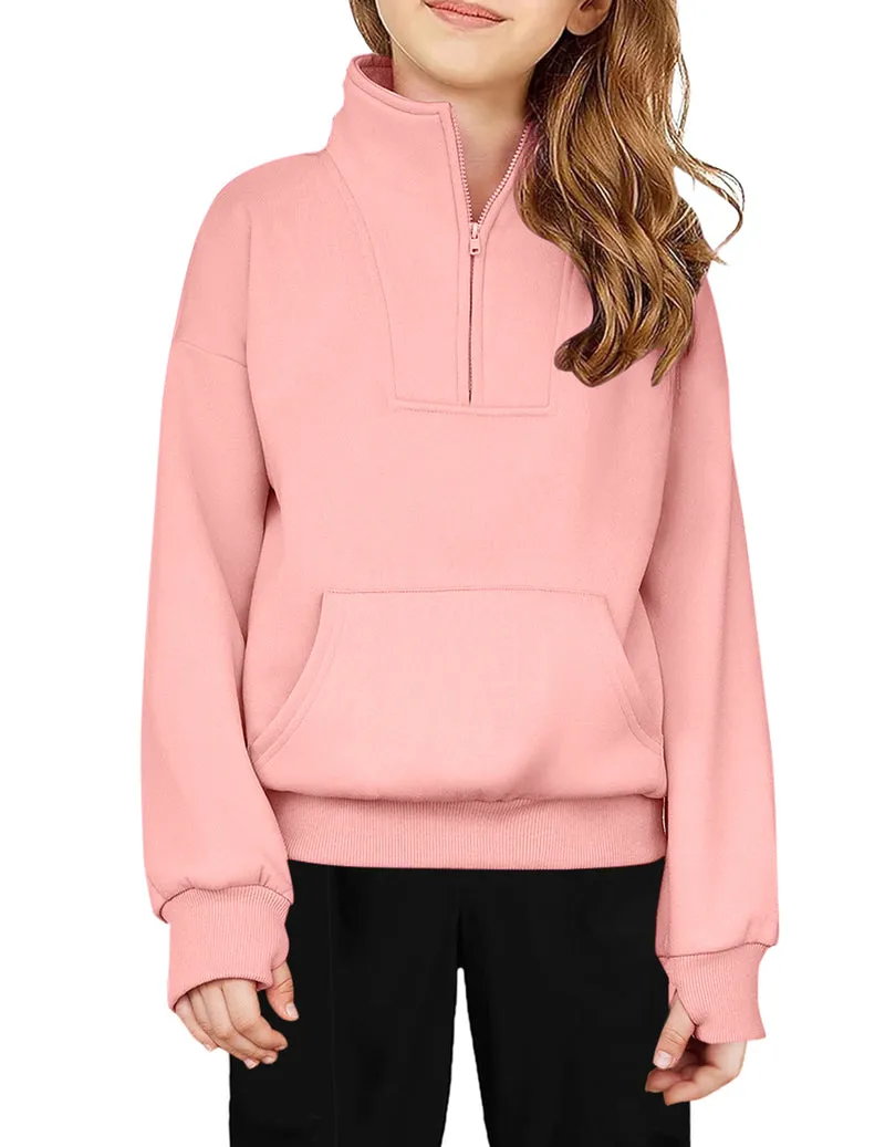 Arshiner Girls Half Zip Sweatshirt Fleece Quarter Zip Pullover Sweatshirts