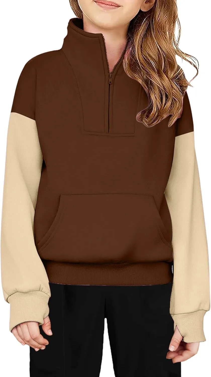 Arshiner Girls Half Zip Sweatshirt Fleece Quarter Zip Pullover Sweatshirts