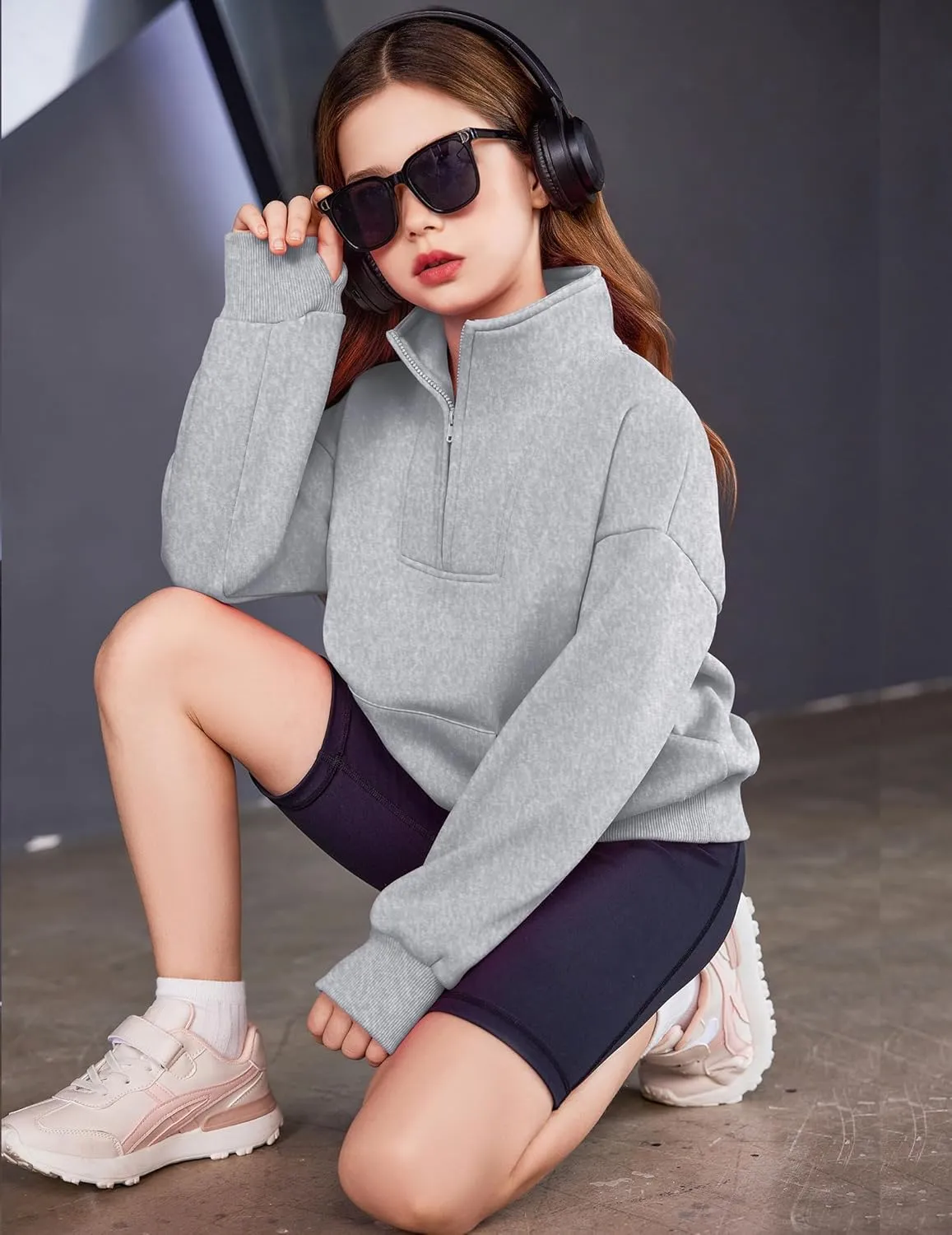 Arshiner Girls Half Zip Sweatshirt Fleece Quarter Zip Pullover Sweatshirts
