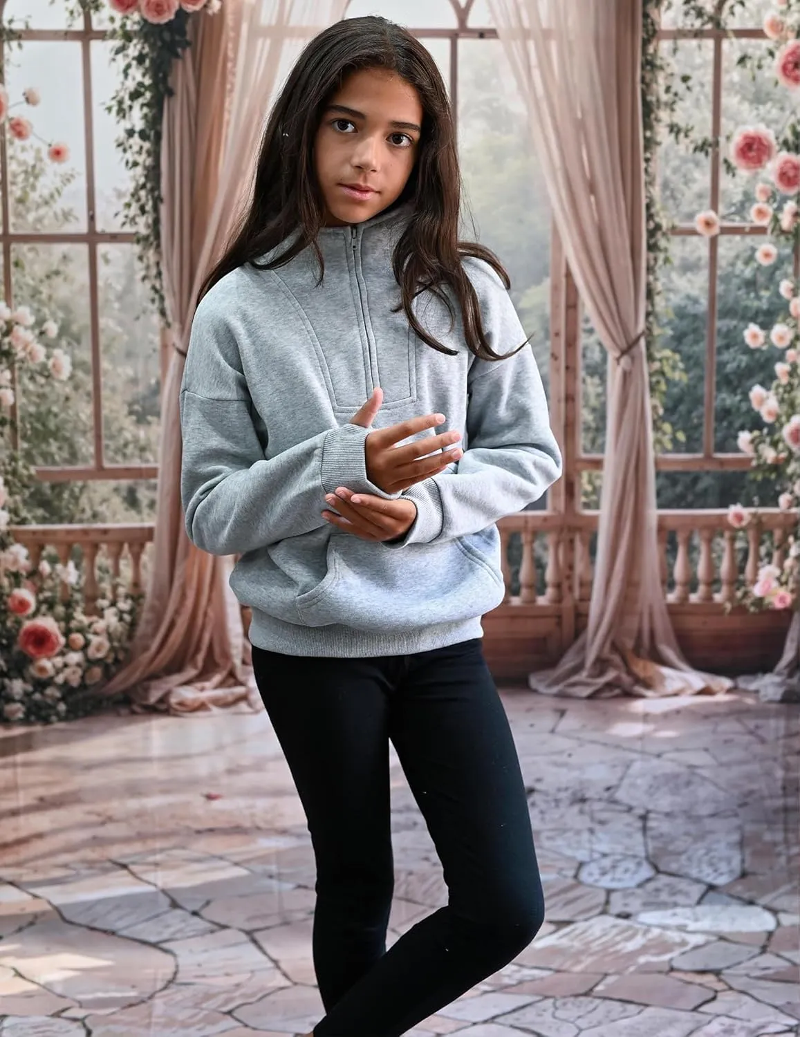 Arshiner Girls Half Zip Sweatshirt Fleece Quarter Zip Pullover Sweatshirts