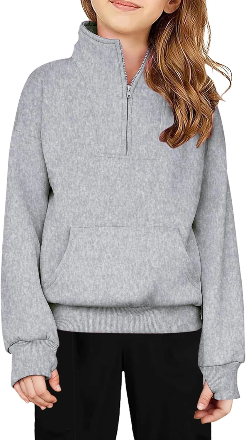Arshiner Girls Half Zip Sweatshirt Fleece Quarter Zip Pullover Sweatshirts
