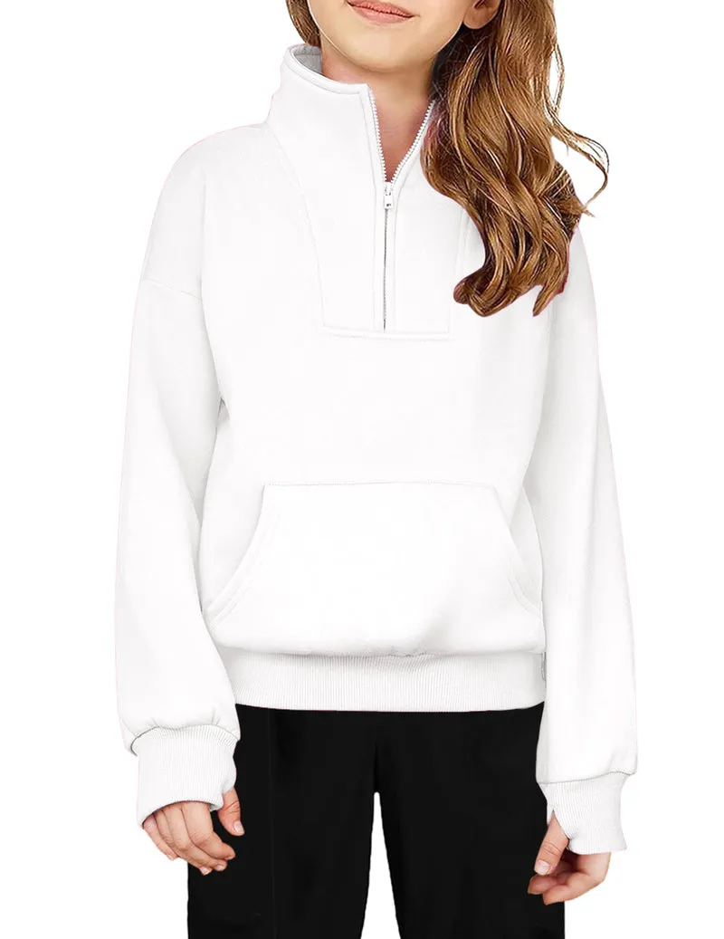 Arshiner Girls Half Zip Sweatshirt Fleece Quarter Zip Pullover Sweatshirts