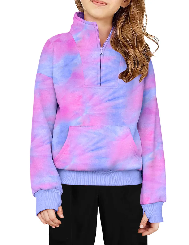 Arshiner Girls Half Zip Sweatshirt Fleece Quarter Zip Pullover Sweatshirts