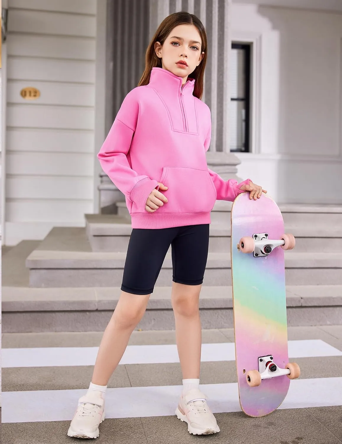 Arshiner Girls Half Zip Sweatshirt Fleece Quarter Zip Pullover Sweatshirts