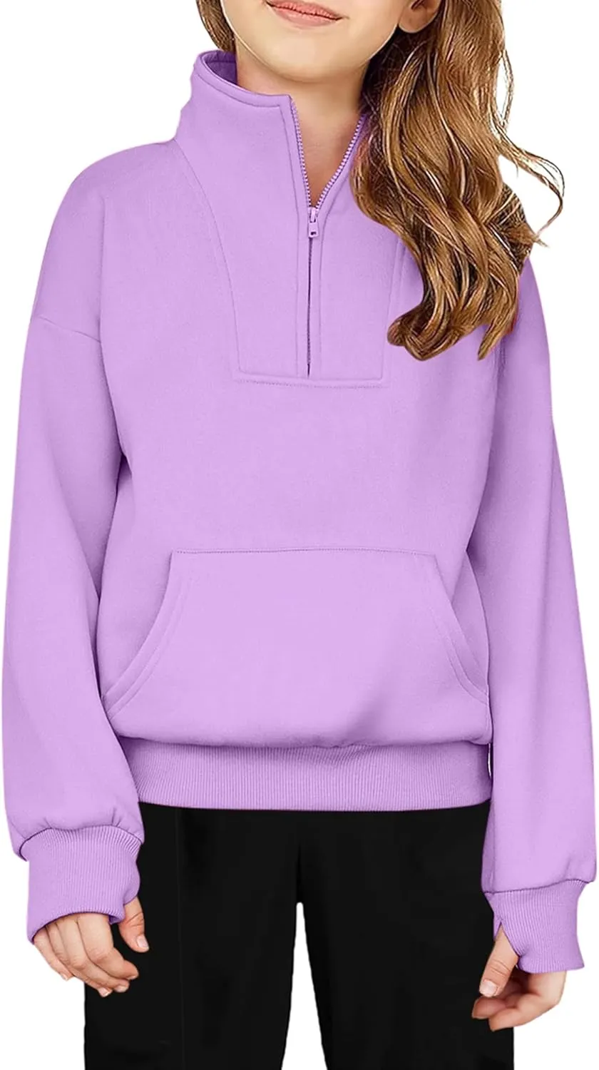 Arshiner Girls Half Zip Sweatshirt Fleece Quarter Zip Pullover Sweatshirts
