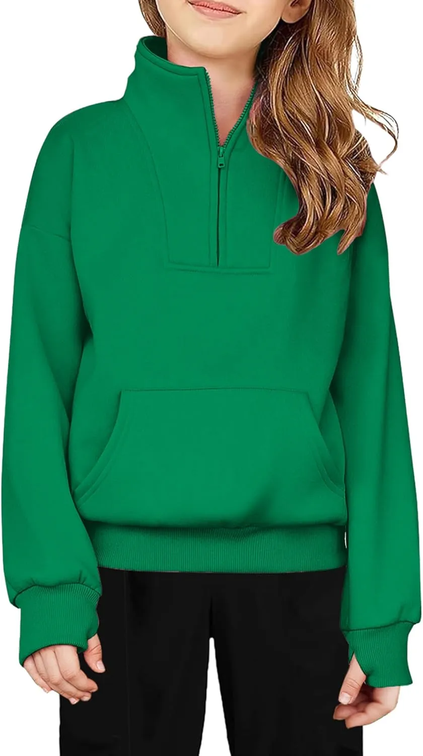 Arshiner Girls Half Zip Sweatshirt Fleece Quarter Zip Pullover Sweatshirts