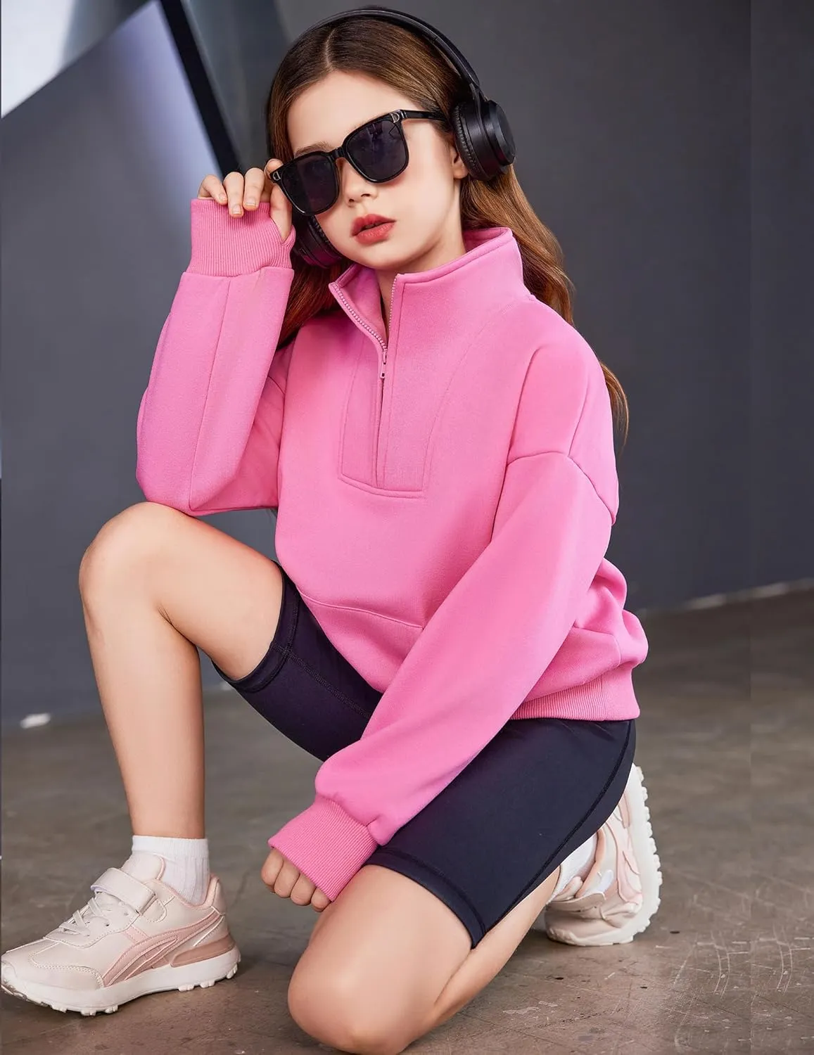 Arshiner Girls Half Zip Sweatshirt Fleece Quarter Zip Pullover Sweatshirts