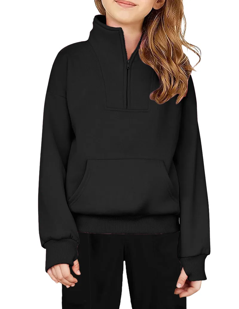 Arshiner Girls Half Zip Sweatshirt Fleece Quarter Zip Pullover Sweatshirts