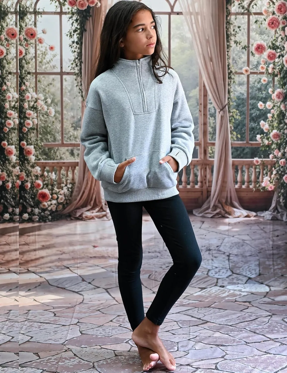 Arshiner Girls Half Zip Sweatshirt Fleece Quarter Zip Pullover Sweatshirts