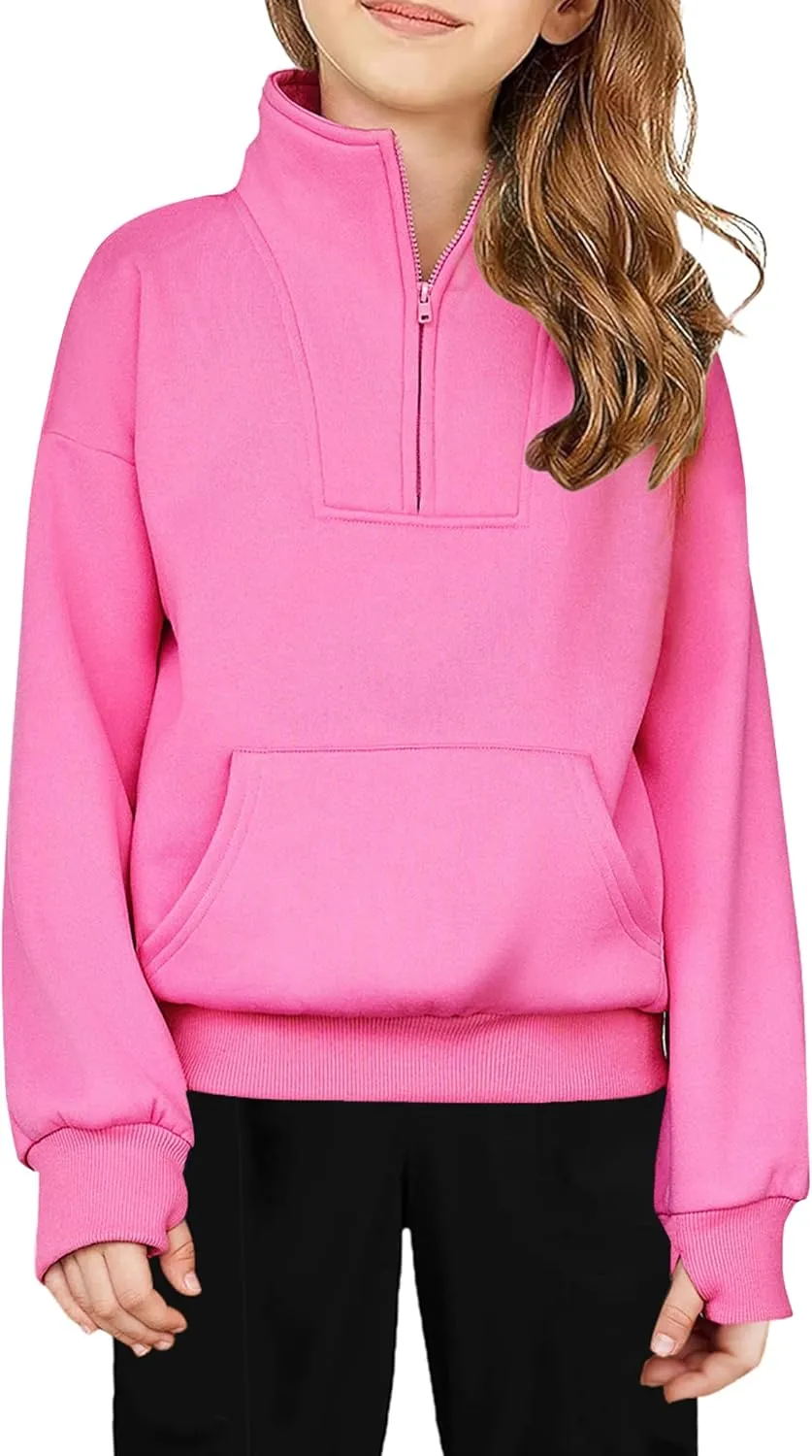 Arshiner Girls Half Zip Sweatshirt Fleece Quarter Zip Pullover Sweatshirts