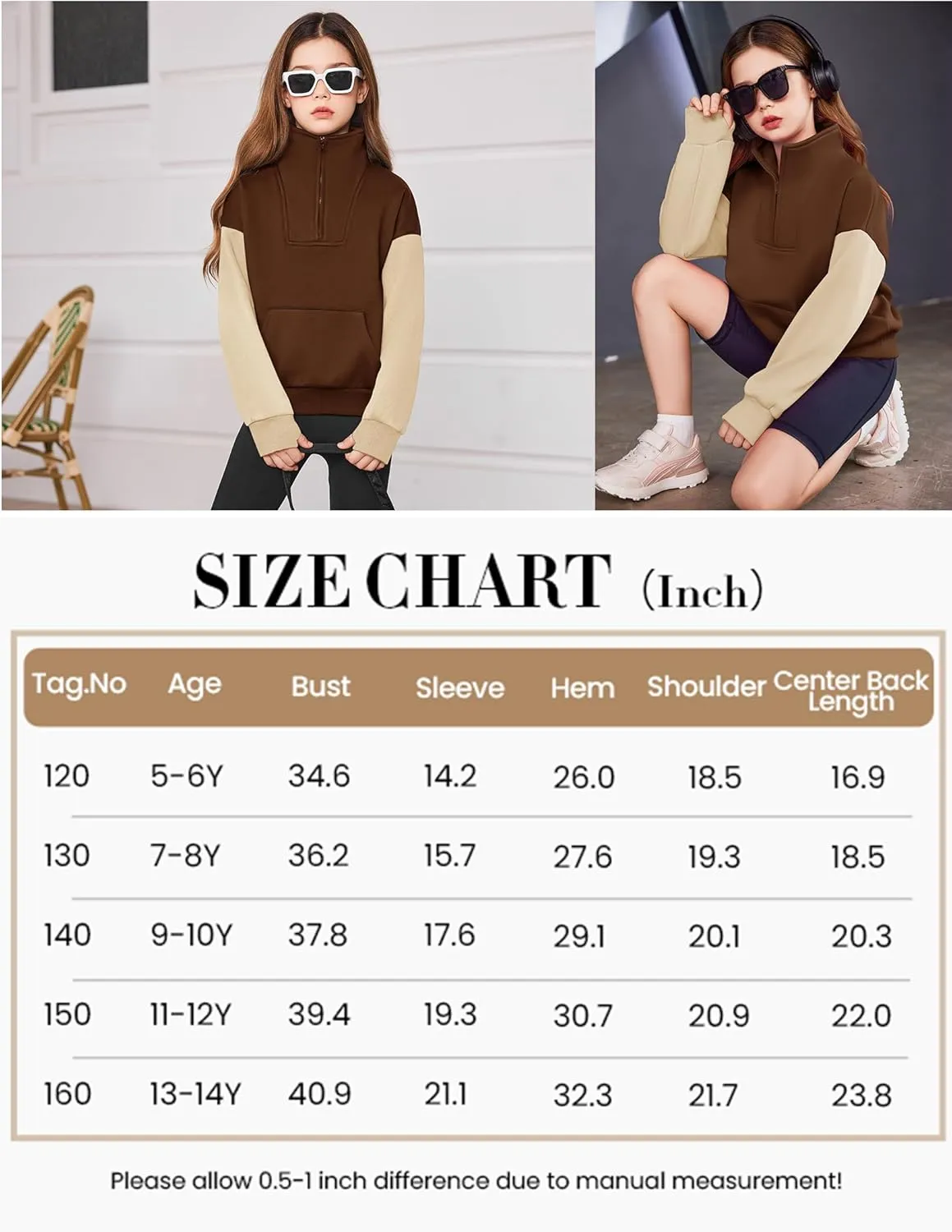 Arshiner Girls Half Zip Sweatshirt Fleece Quarter Zip Pullover Sweatshirts