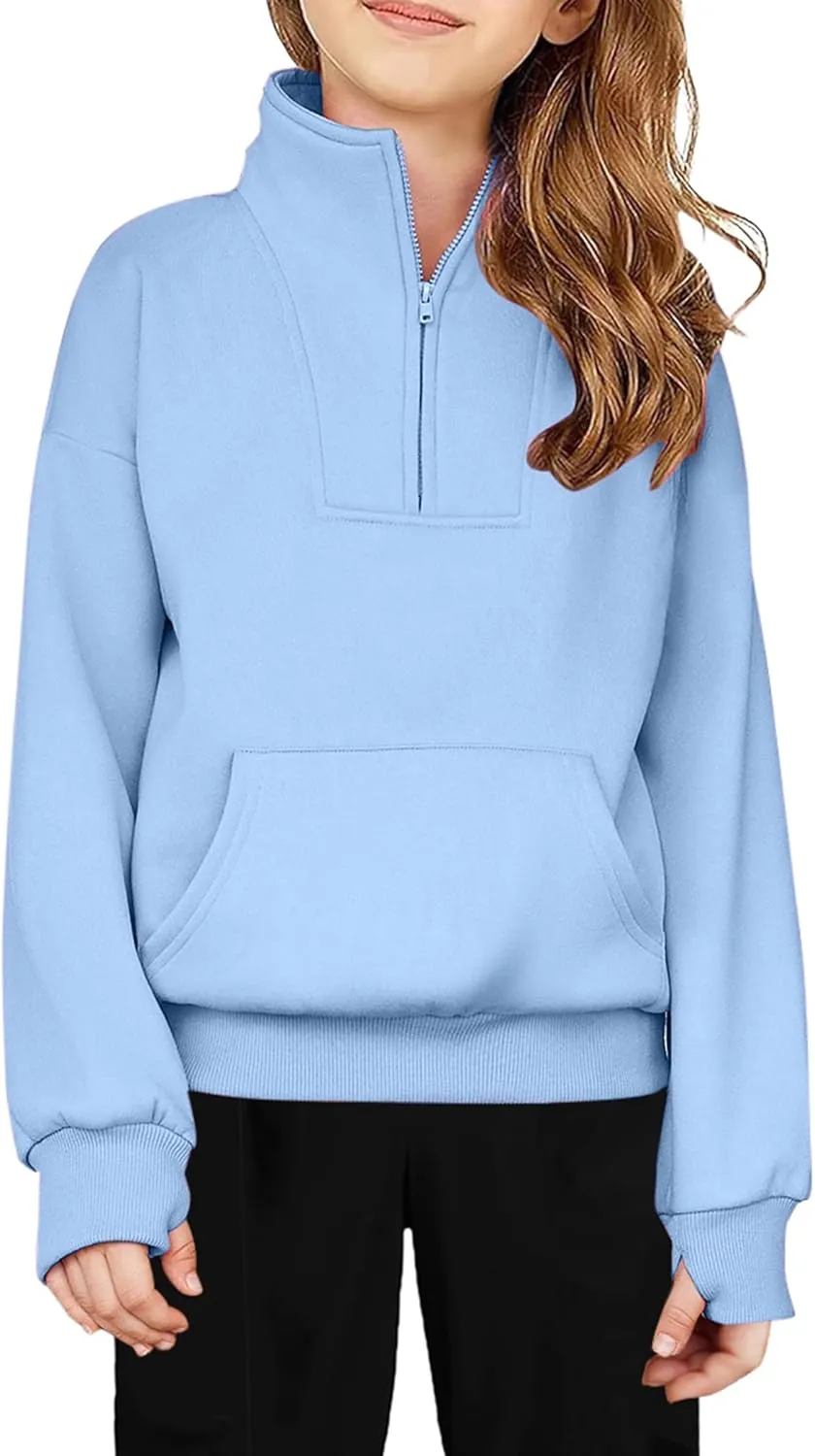 Arshiner Girls Half Zip Sweatshirt Fleece Quarter Zip Pullover Sweatshirts