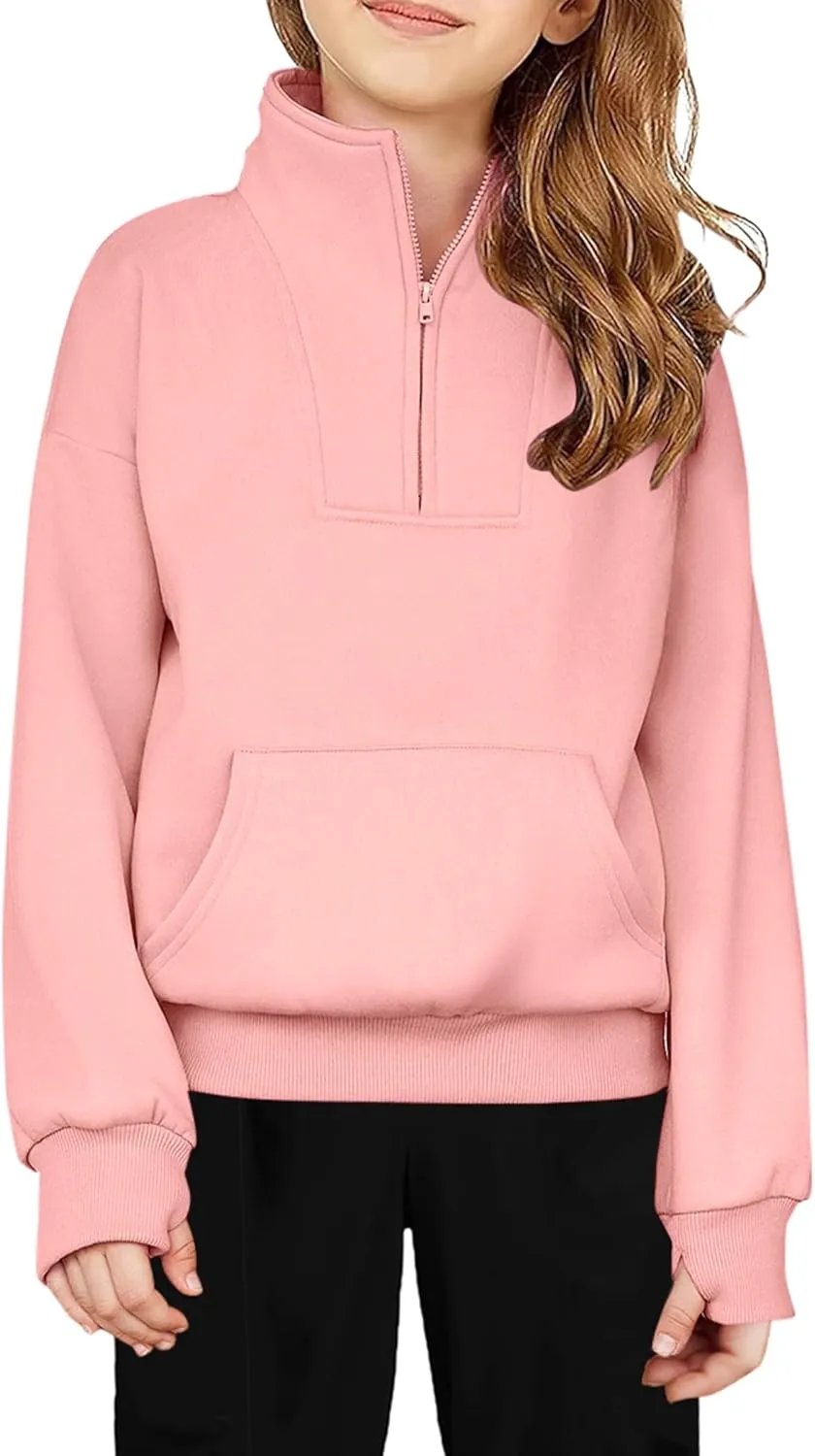 Arshiner Girls Half Zip Sweatshirt Fleece Quarter Zip Pullover Sweatshirts