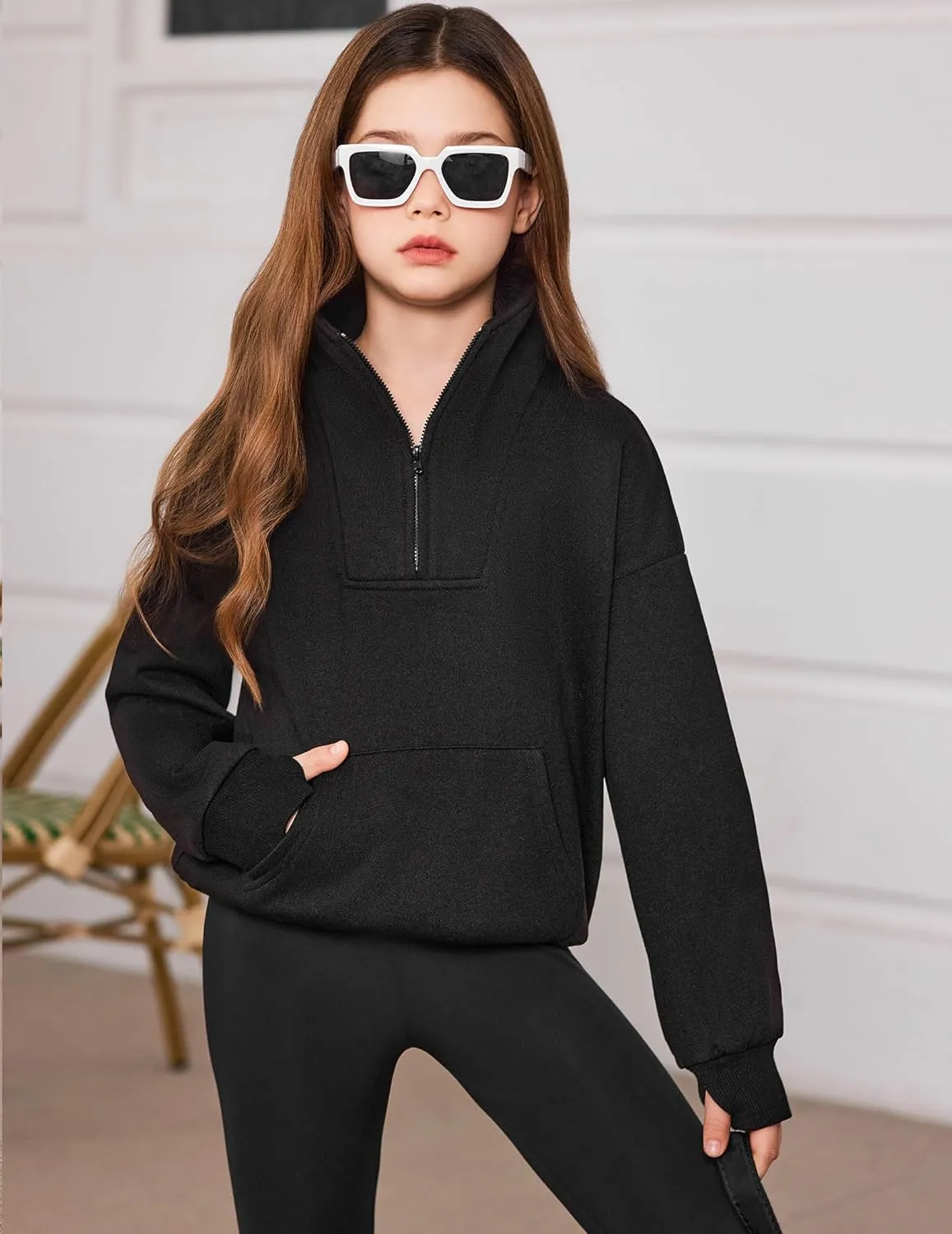 Arshiner Girls Half Zip Sweatshirt Fleece Quarter Zip Pullover Sweatshirts