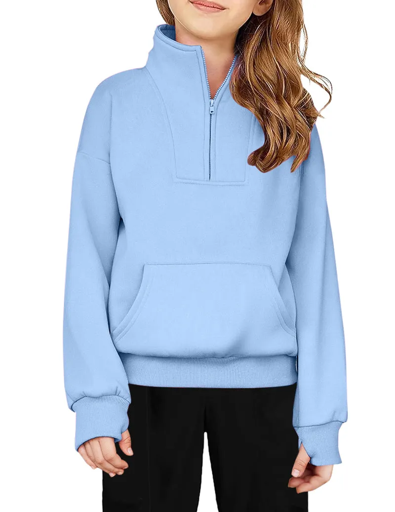 Arshiner Girls Half Zip Sweatshirt Fleece Quarter Zip Pullover Sweatshirts