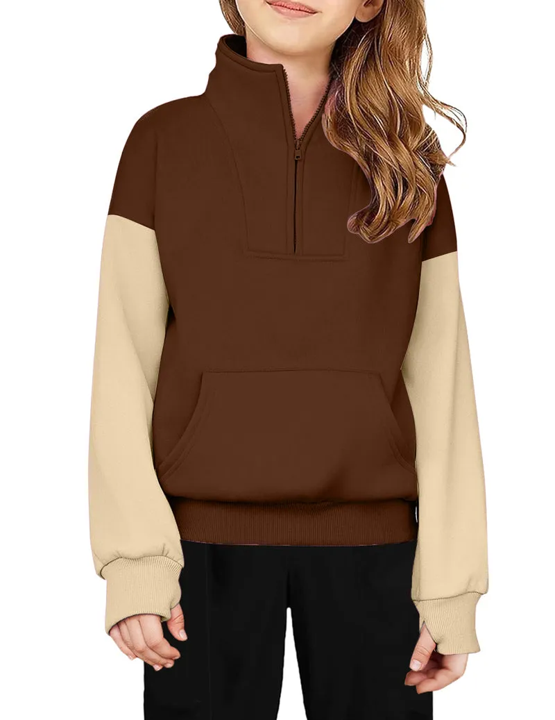 Arshiner Girls Half Zip Sweatshirt Fleece Quarter Zip Pullover Sweatshirts