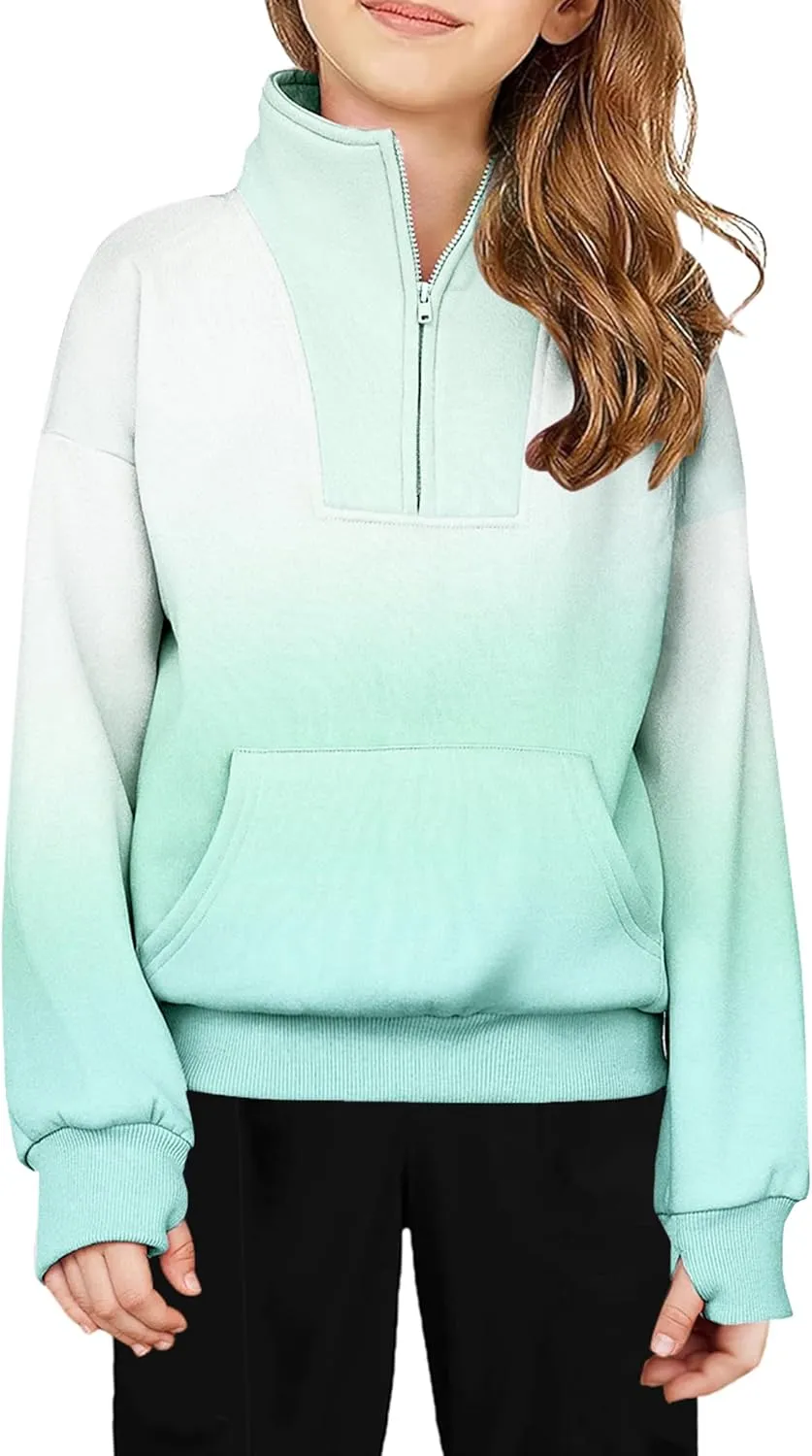 Arshiner Girls Half Zip Sweatshirt Fleece Quarter Zip Pullover Sweatshirts