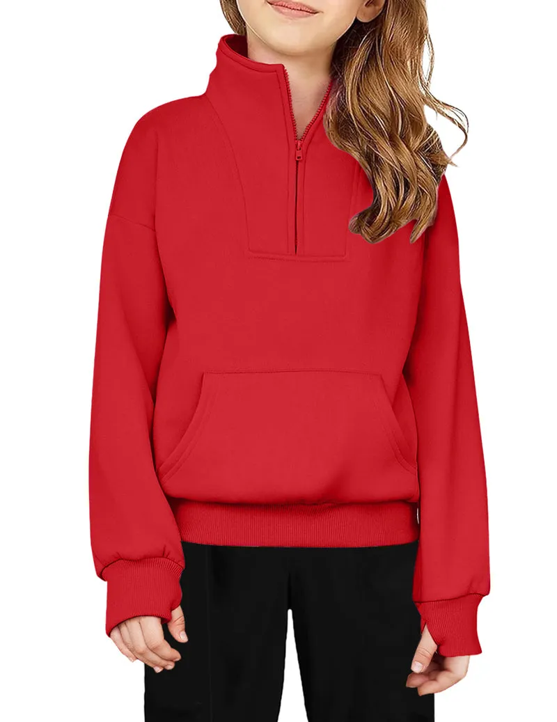 Arshiner Girls Half Zip Sweatshirt Fleece Quarter Zip Pullover Sweatshirts