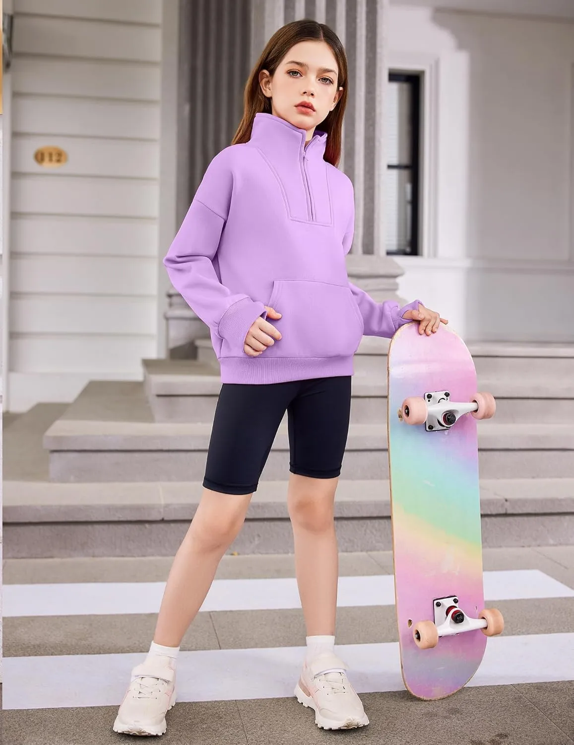 Arshiner Girls Half Zip Sweatshirt Fleece Quarter Zip Pullover Sweatshirts