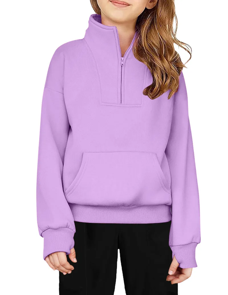 Arshiner Girls Half Zip Sweatshirt Fleece Quarter Zip Pullover Sweatshirts