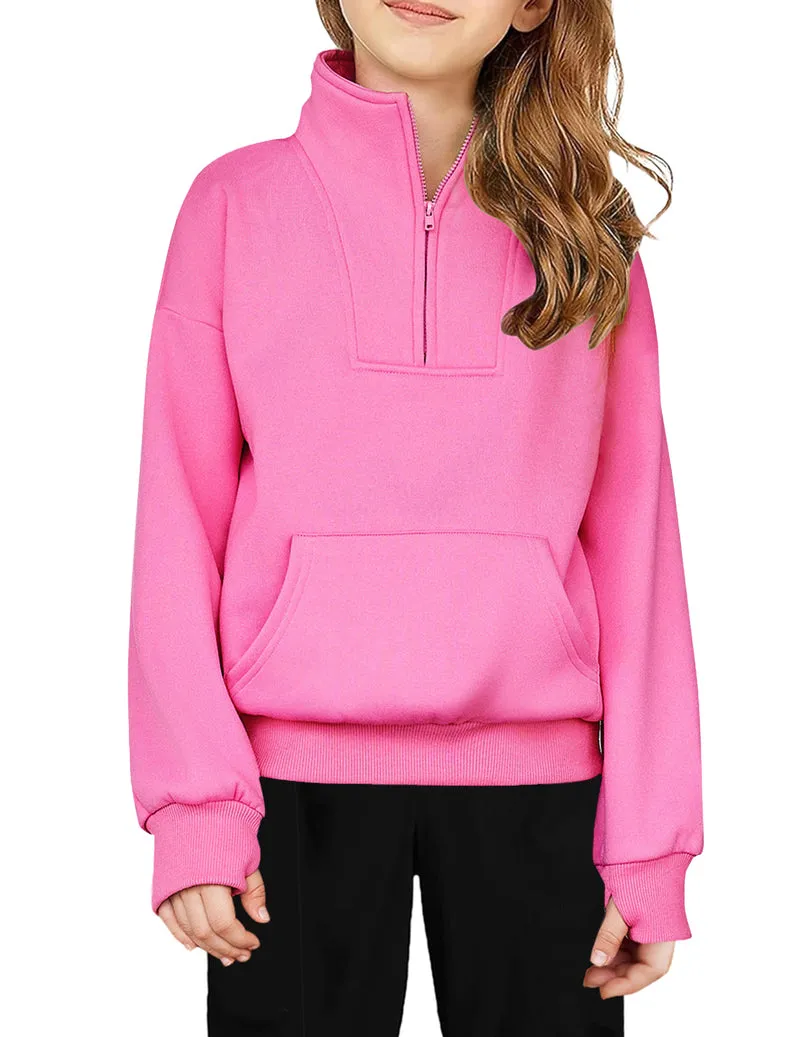 Arshiner Girls Half Zip Sweatshirt Fleece Quarter Zip Pullover Sweatshirts