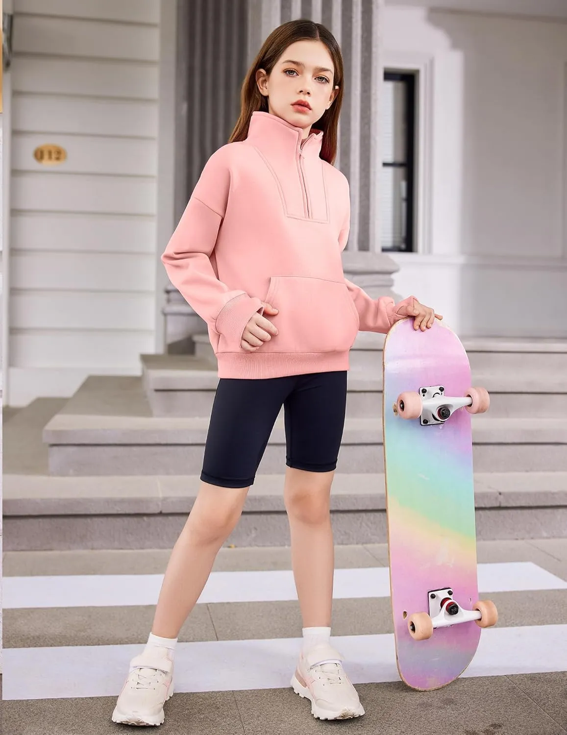 Arshiner Girls Half Zip Sweatshirt Fleece Quarter Zip Pullover Sweatshirts