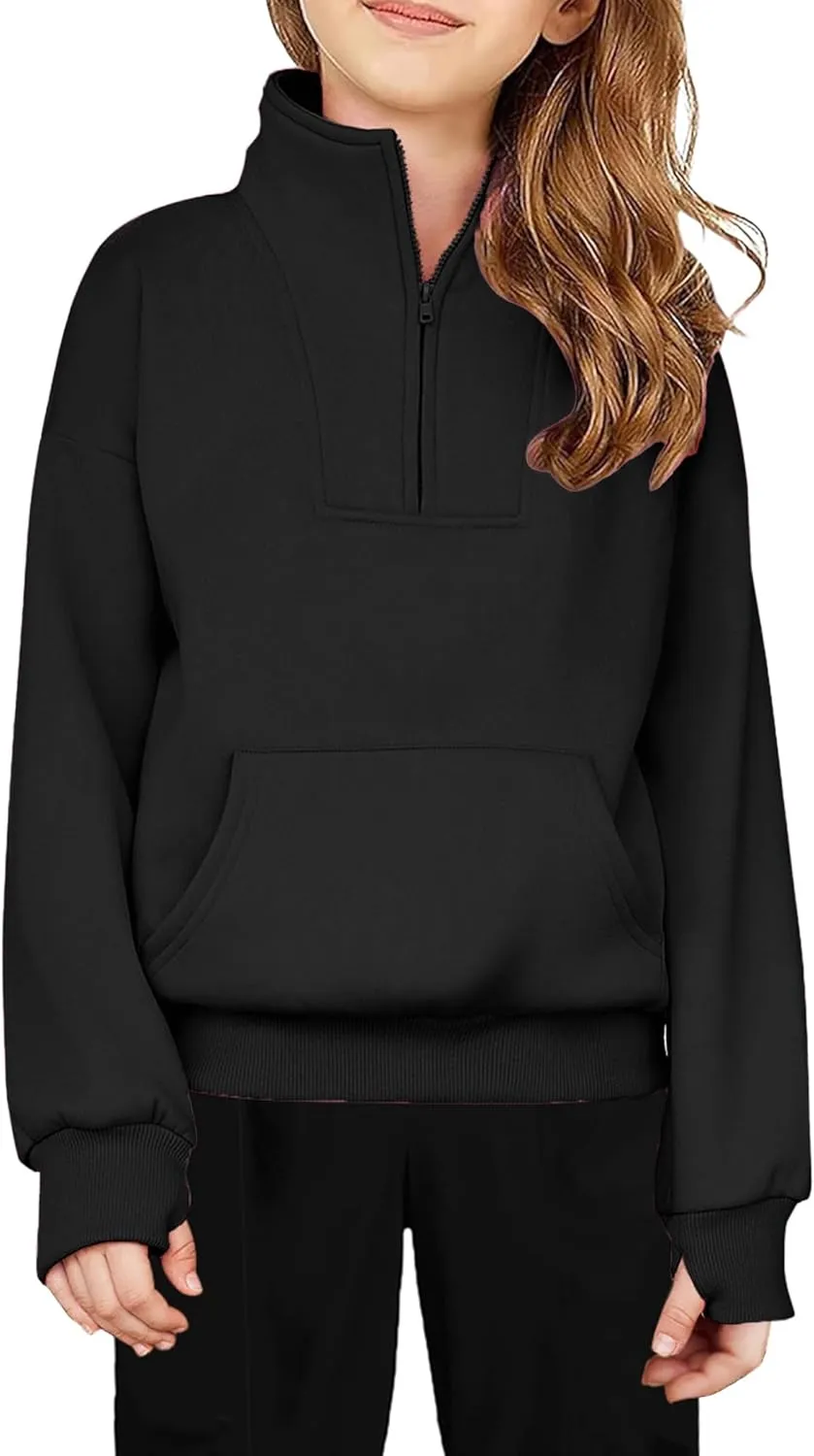 Arshiner Girls Half Zip Sweatshirt Fleece Quarter Zip Pullover Sweatshirts