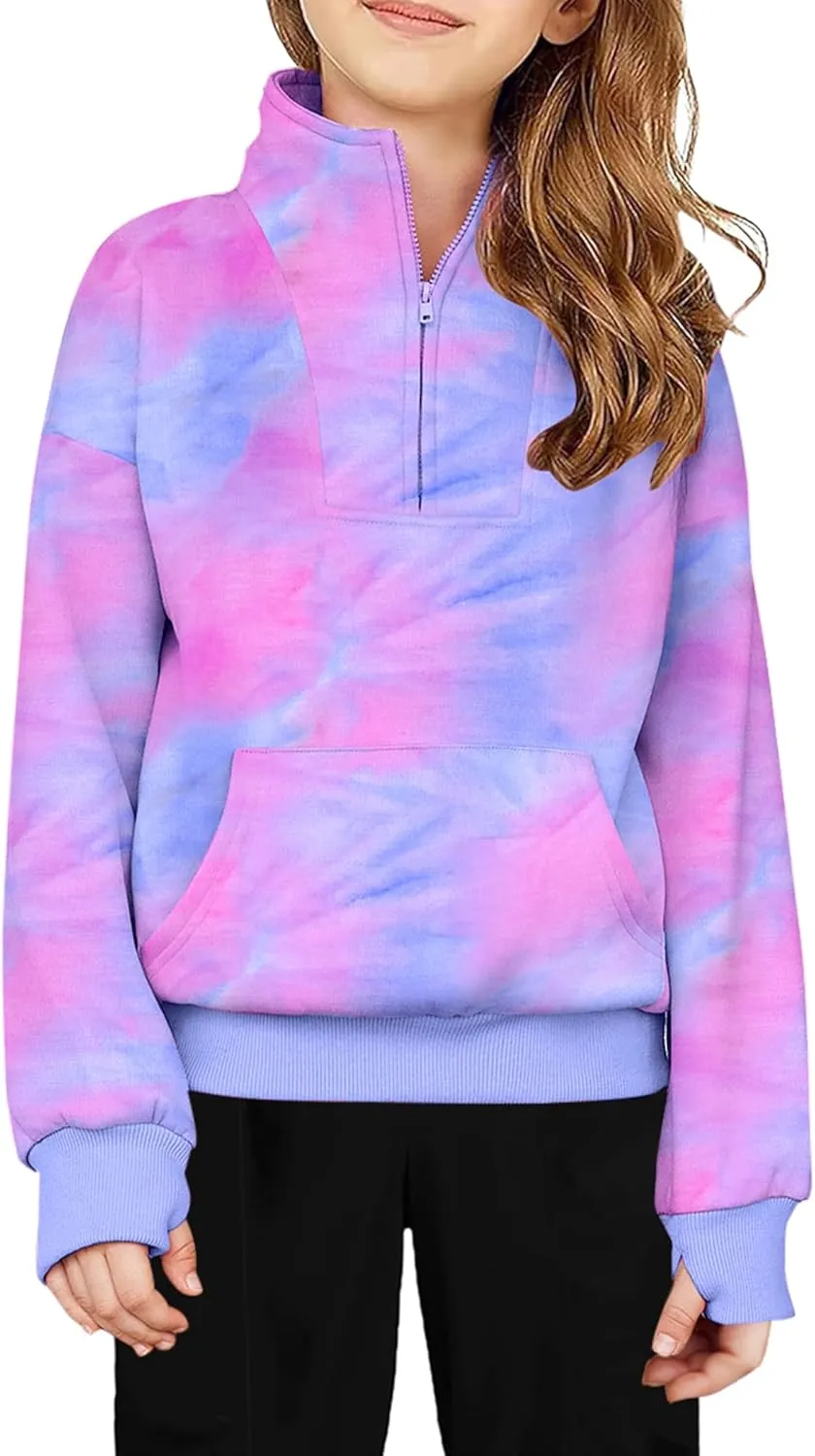 Arshiner Girls Half Zip Sweatshirt Fleece Quarter Zip Pullover Sweatshirts