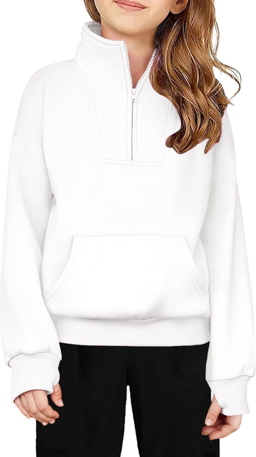 Arshiner Girls Half Zip Sweatshirt Fleece Quarter Zip Pullover Sweatshirts