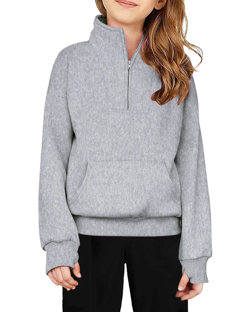 Arshiner Girls Half Zip Sweatshirt Fleece Quarter Zip Pullover Sweatshirts