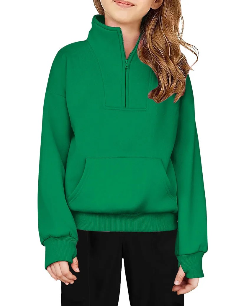 Arshiner Girls Half Zip Sweatshirt Fleece Quarter Zip Pullover Sweatshirts
