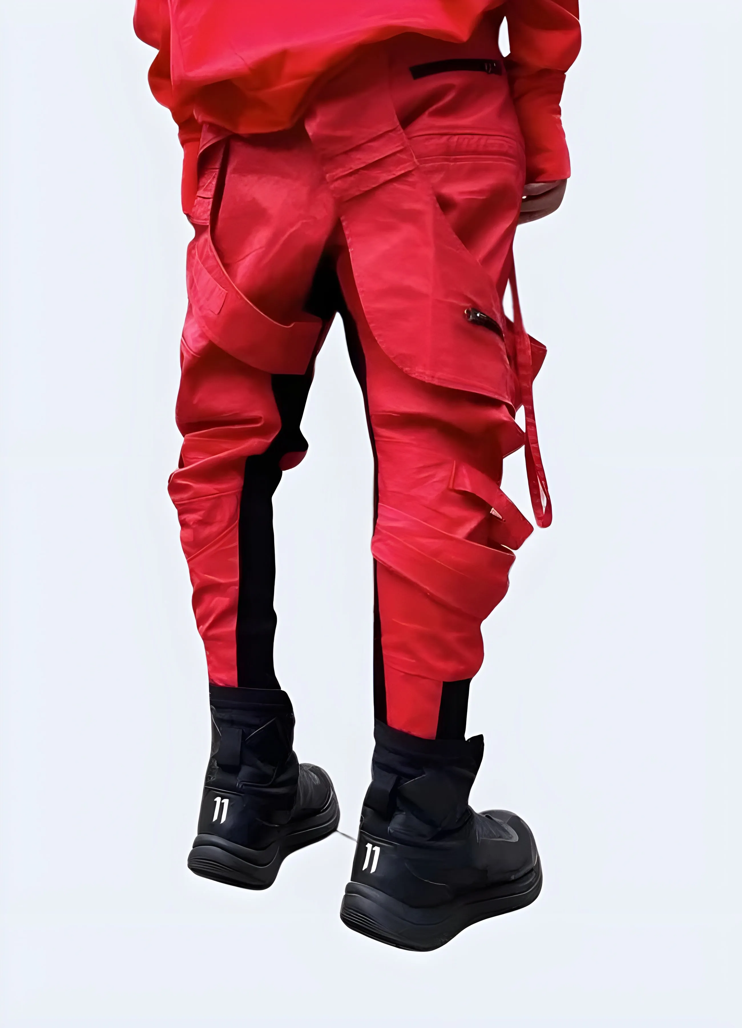Assymetric Waxed Red Techwear Pants