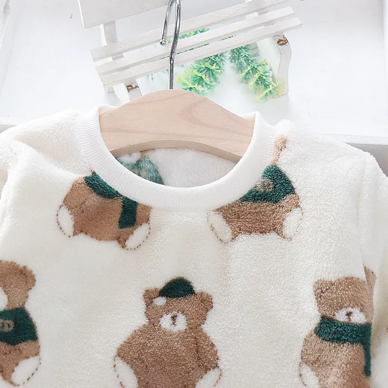 Babymoon Set of 2 | Baby Sleepwear Nightsuit Kid’s Nightdress T-shirt with Pants Pajamas Winter Sweater | White