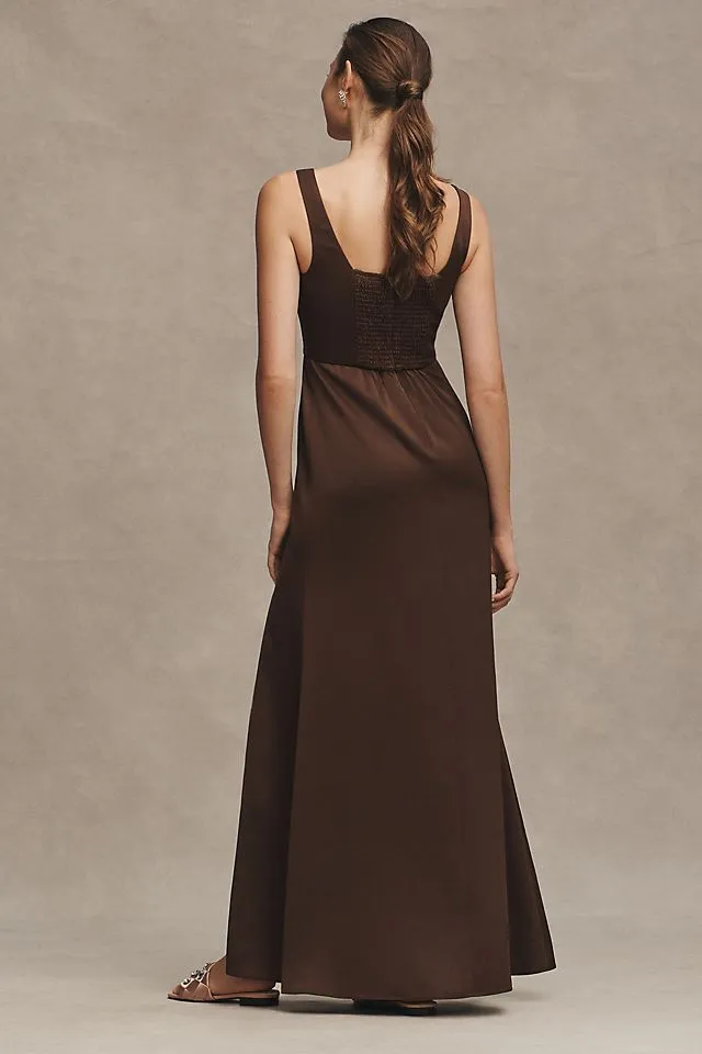 BHLDN Sophia maxi dress with square neckline, brown