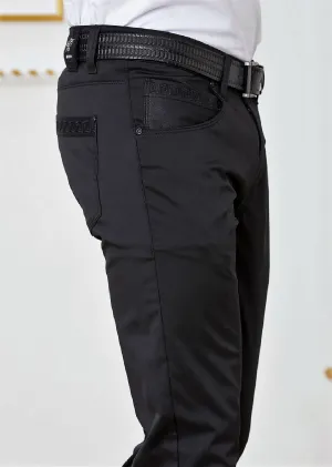 Black Meander Embroidery Pants