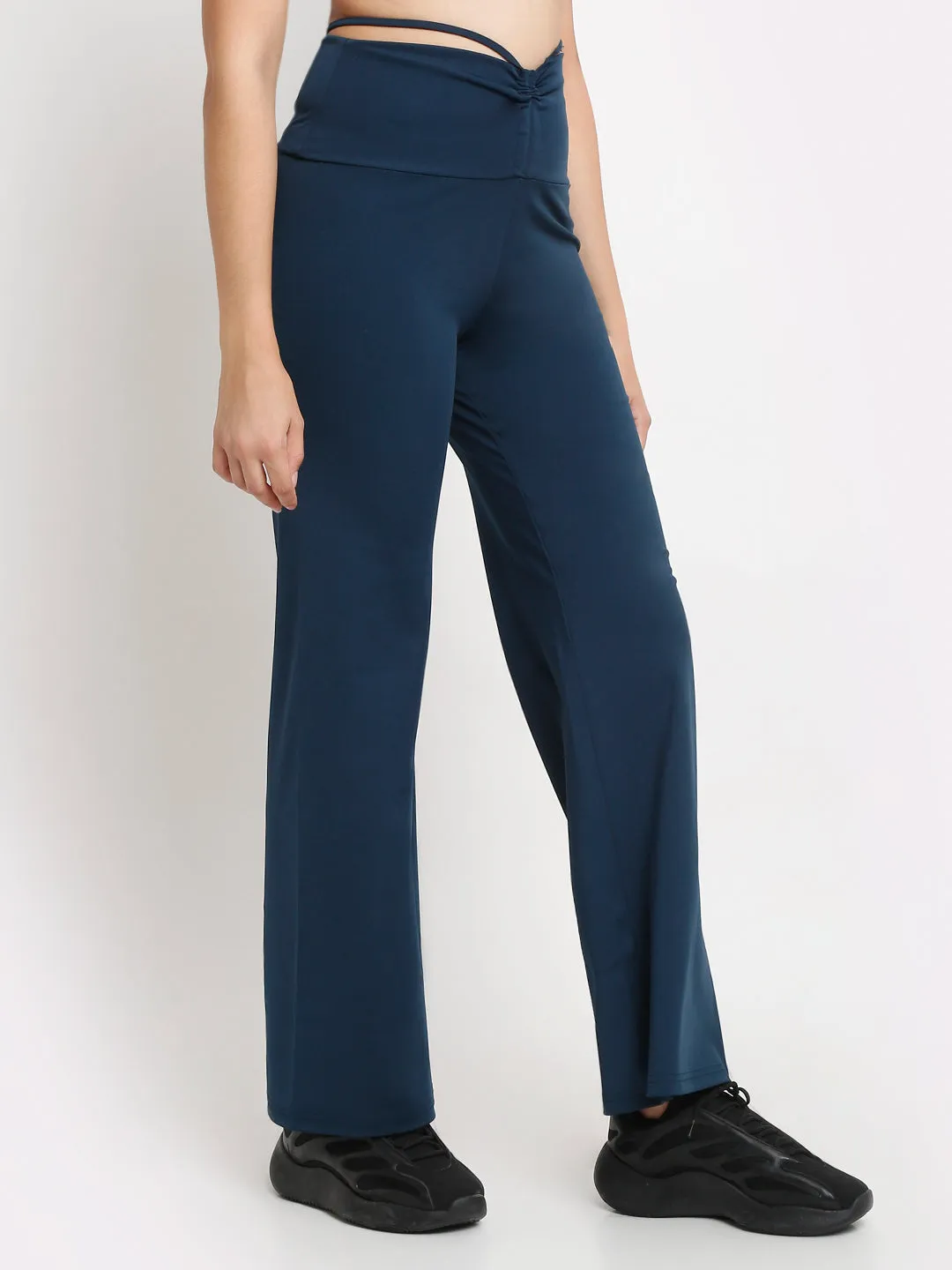 Blue high waist tie up flared trouser