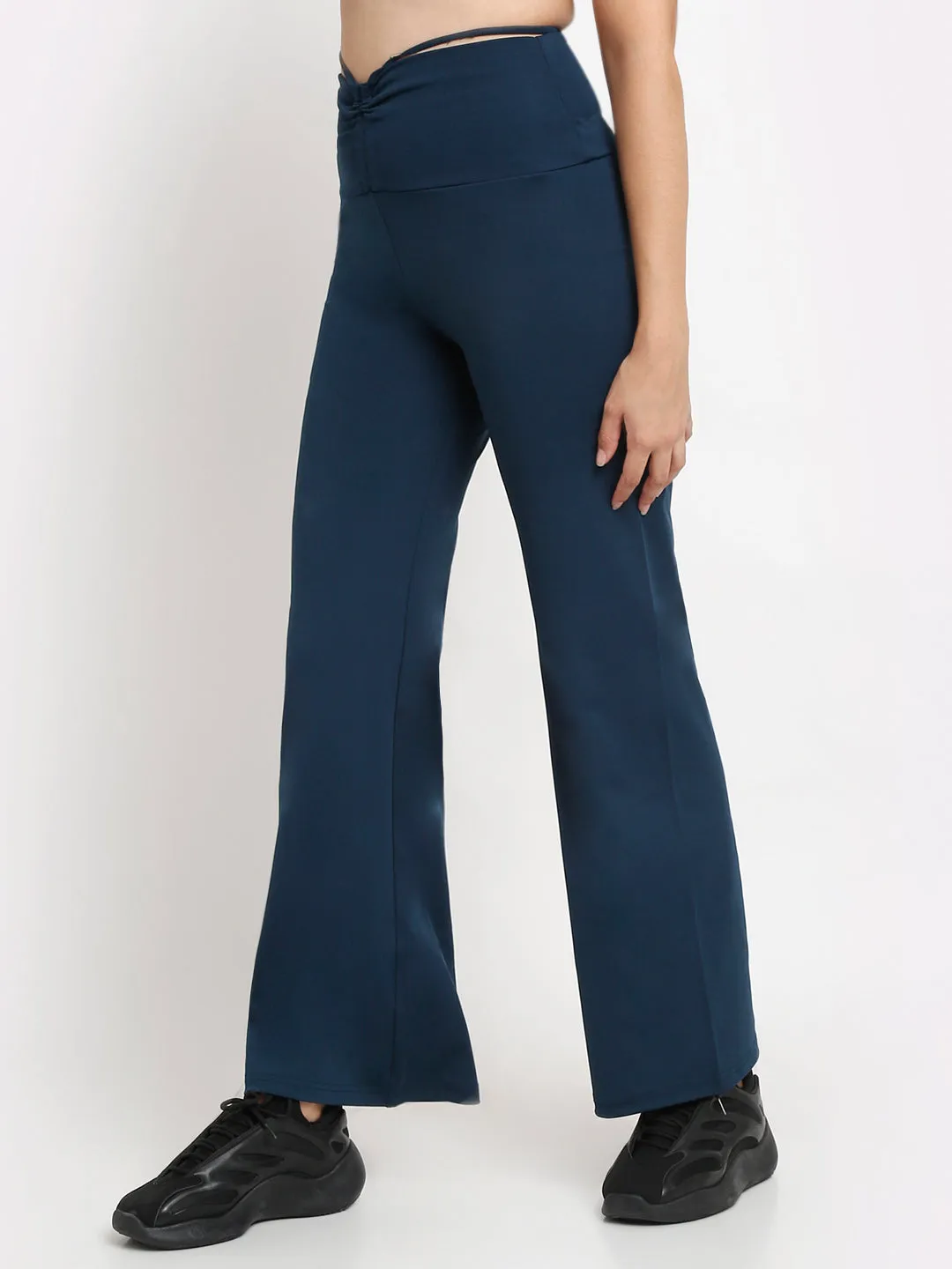 Blue high waist tie up flared trouser