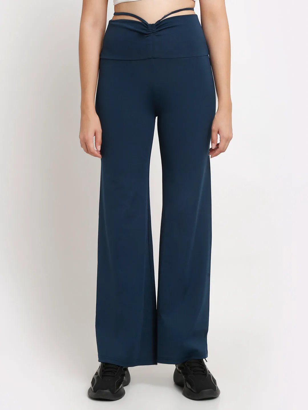 Blue high waist tie up flared trouser