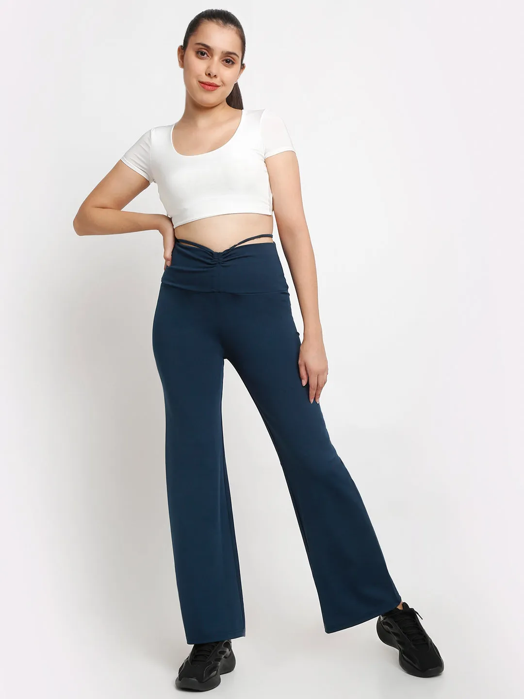 Blue high waist tie up flared trouser