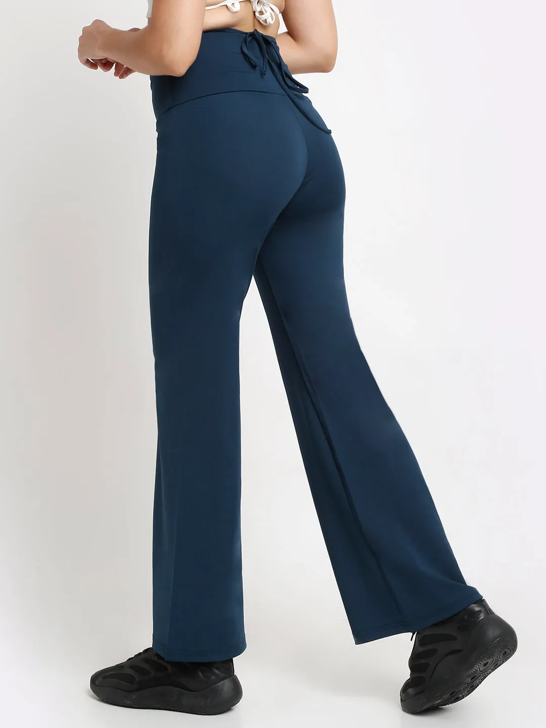 Blue high waist tie up flared trouser